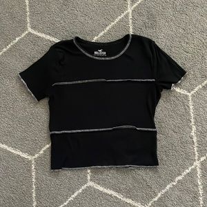 Hollister Cropped Baby Tee Black With White Seam Design XS